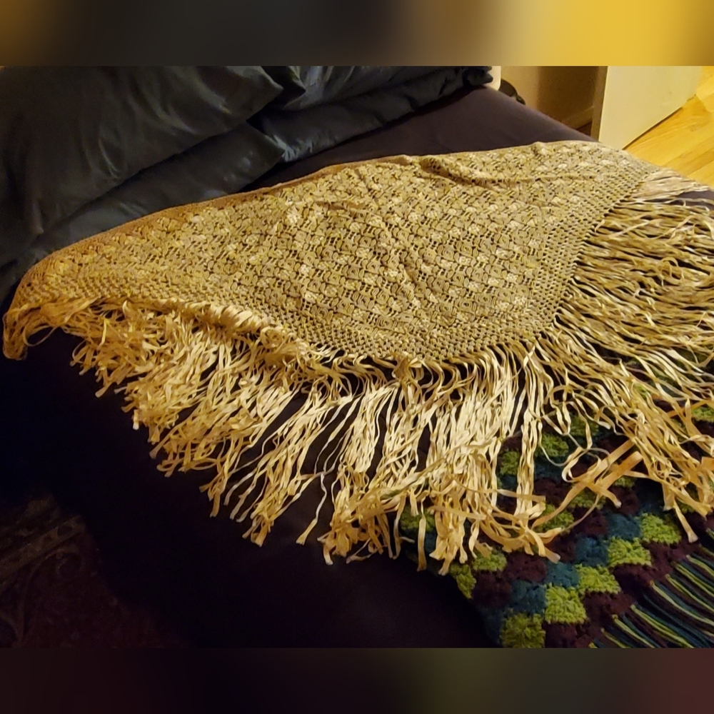 Vintage Macrame Ribbon Shawl